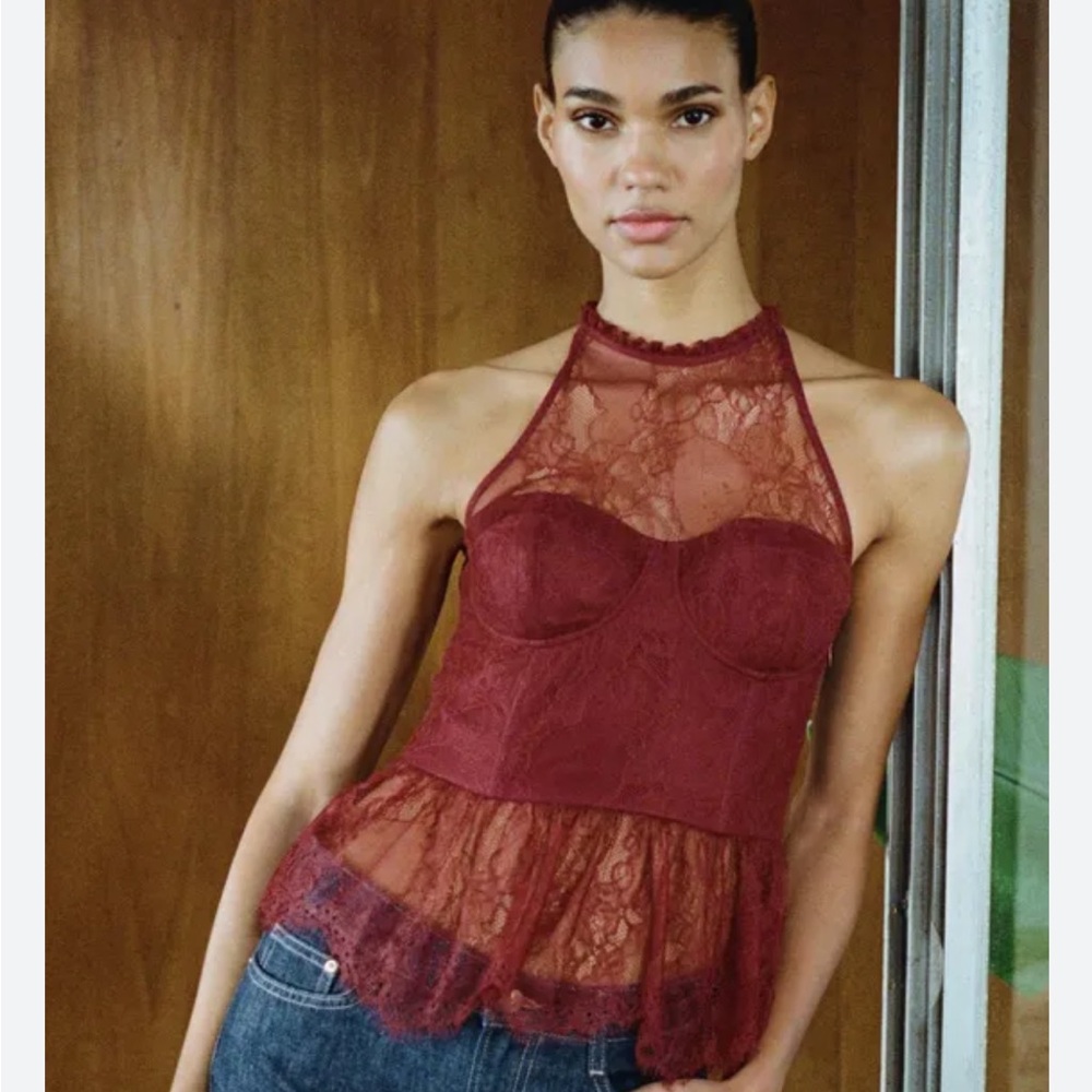 Zara NWT lace burgundy top 2339/567